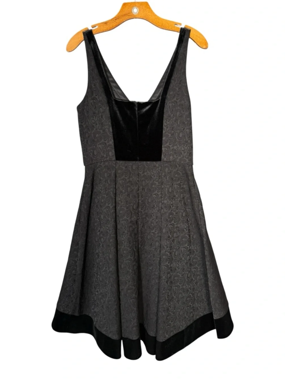 WHBM White House Black Market Black Jaquard Velvet Trim Dress Pinup Goth 8 - Picture 2 of 8